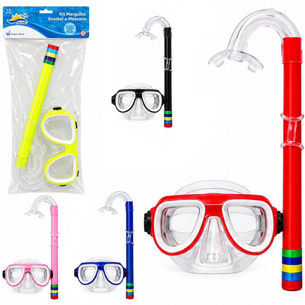 KIT OCULOS DE NATACAO / MERGULHO MASCARA + SNORKEL MAXSOL COM 2 PECAS