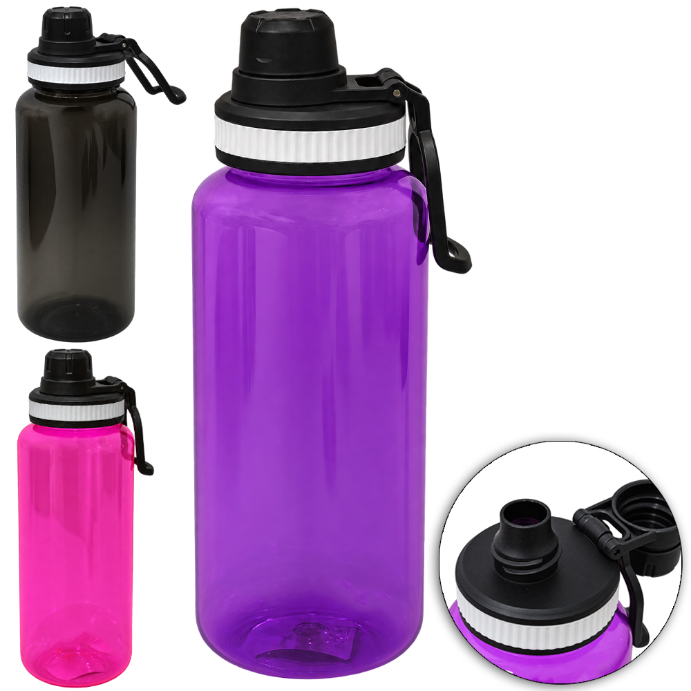 GARRAFA SQUEEZE DE PLASTICO PET COM TAMPA + ALCA TRANSCOLOR 1L