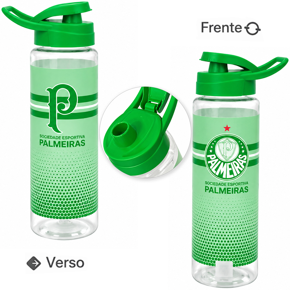 GARRAFA SQUEEZE DE PLASTICO PET PALMEIRAS COM TAMPA E ALCA 750ML