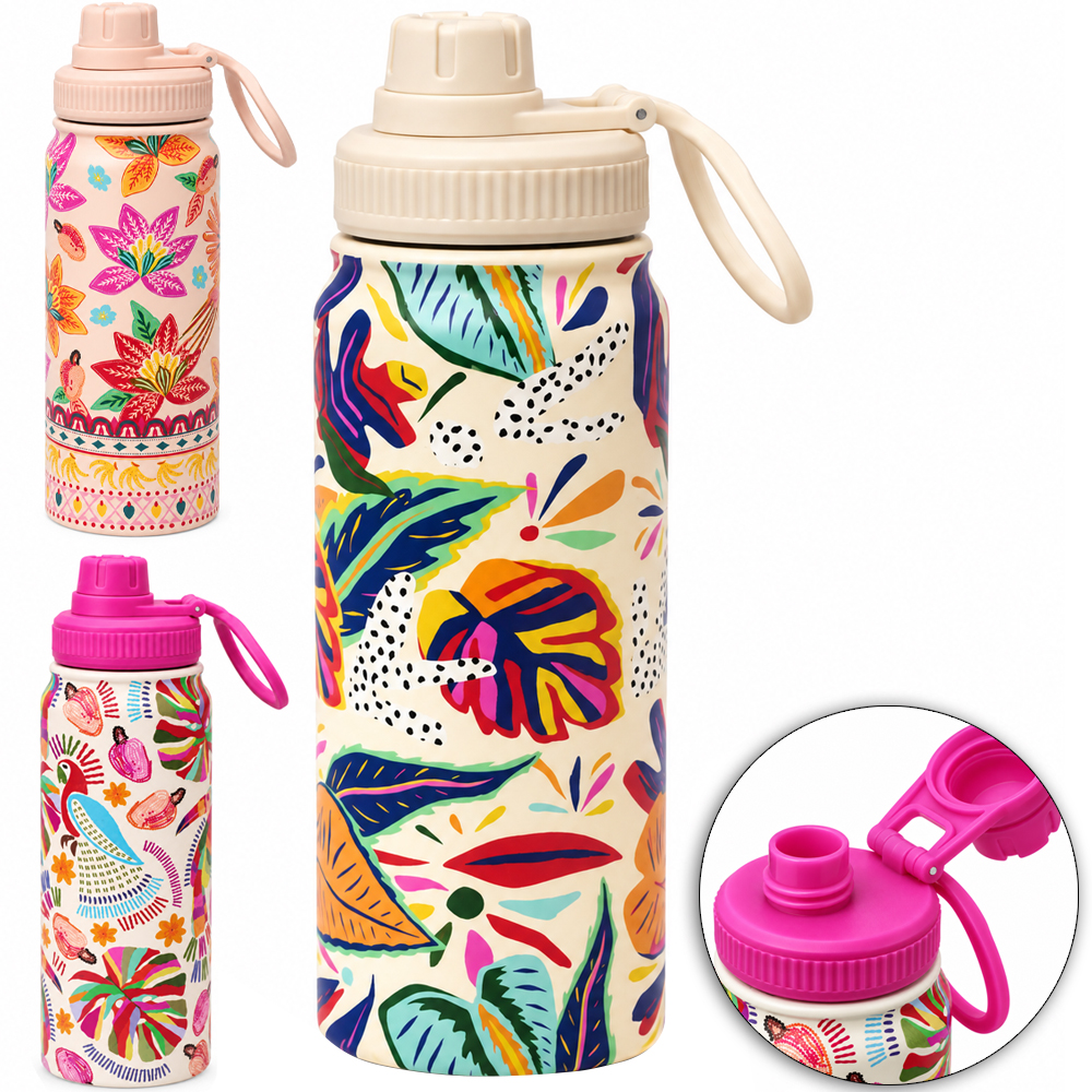 GARRAFA SQUEEZE DE INOX TROPICAL COM TAMPA + ALCA DE PLASTICO 650ML