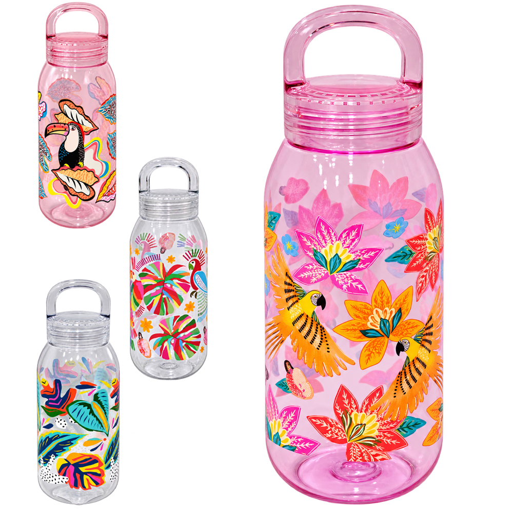 GARRAFA SQUEEZE DE PLASTICO AS COM TAMPA DE ACRILICO + ALCA TROPICAL 550ML