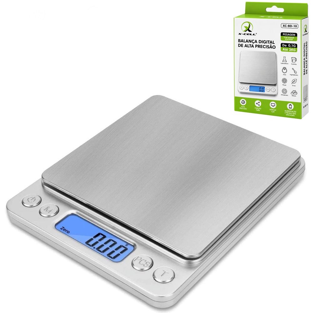 BALANCA DIGITAL DE ALTA PRECISAO 3KG X-CELL A PILHA
