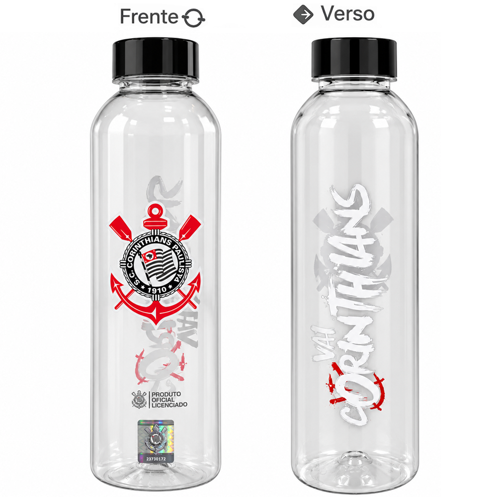GARRAFA SQUEEZE DE PLASTICO PET CORINTHIANS COM TAMPA 600ML
