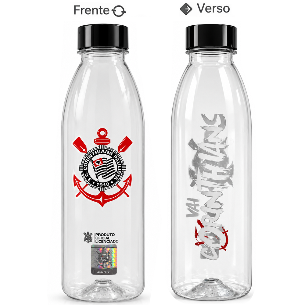 GARRAFA SQUEEZE DE PLASTICO PET CORINTHIANS COM TAMPA 600ML CANT 