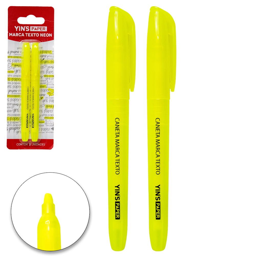 CANETA MARCA TEXTO NEON AMARELO YINS PAPER COM 2 PECAS