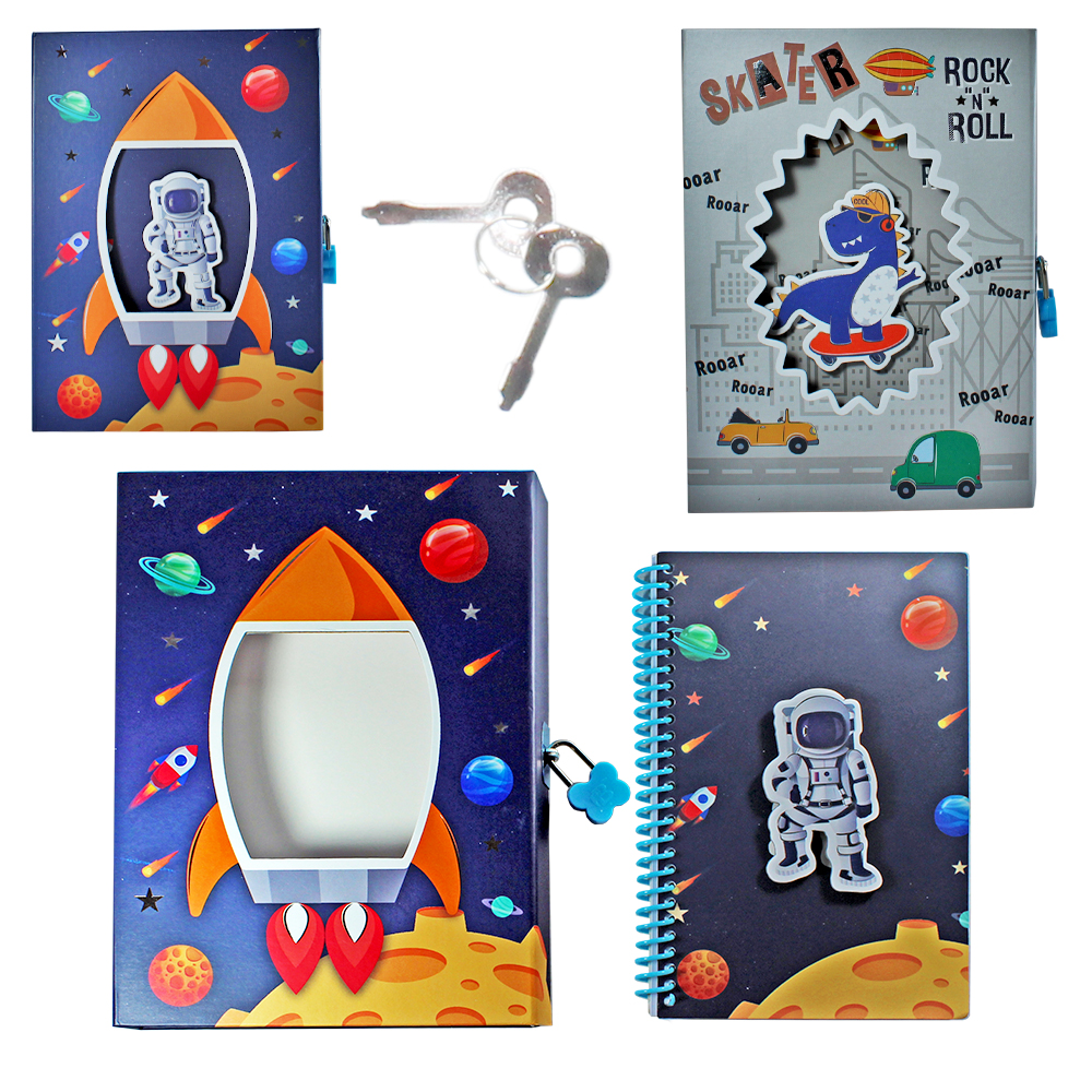 DIARIO ASTRONAUTA / DINOSSAURO COM CADEADO 60 FOLHAS 17,6X11CM NA CAIXA