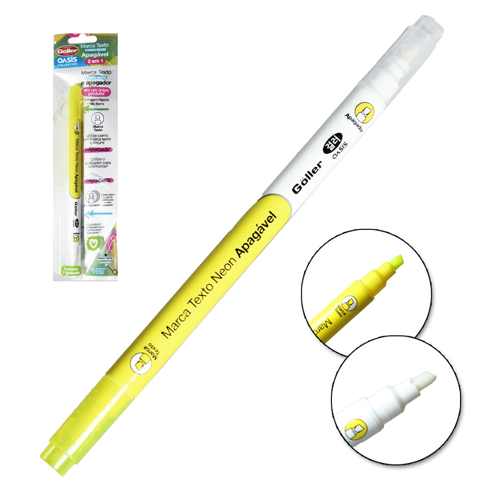 CANETA MARCA TEXTO NEON AMARELO APAGAVEL 2 EM 1 OASIS COLLECTION