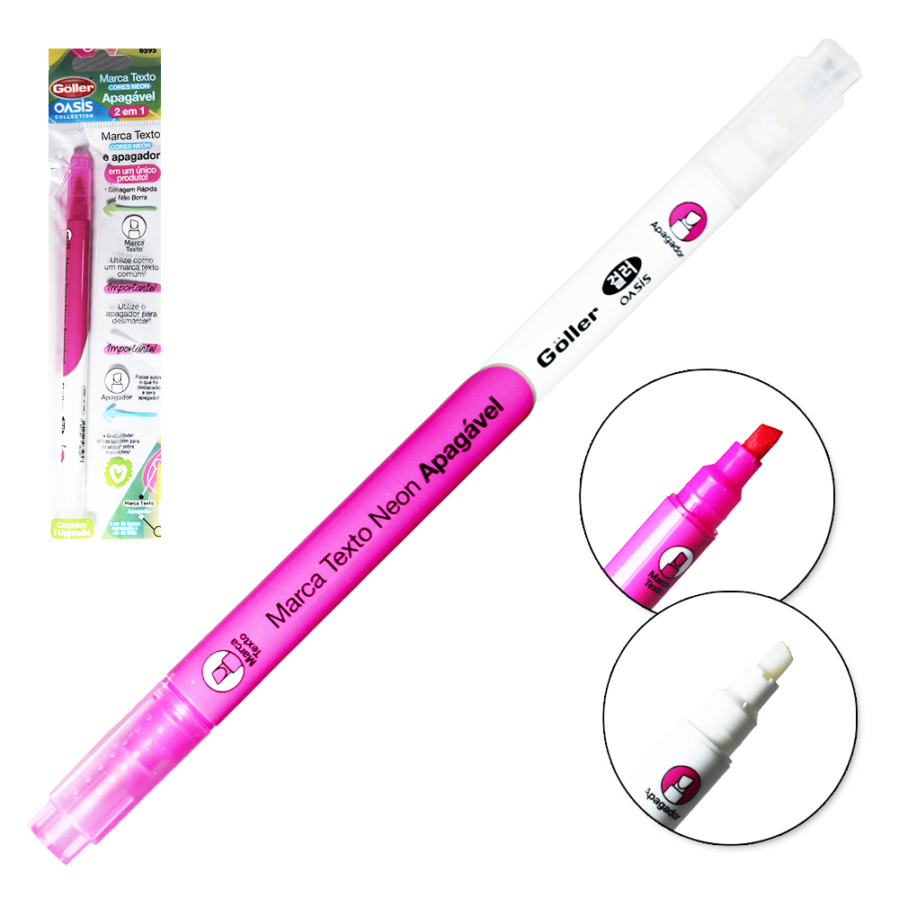 CANETA MARCA TEXTO NEON ROSA APAGAVEL 2 EM 1 OASIS COLLECTION