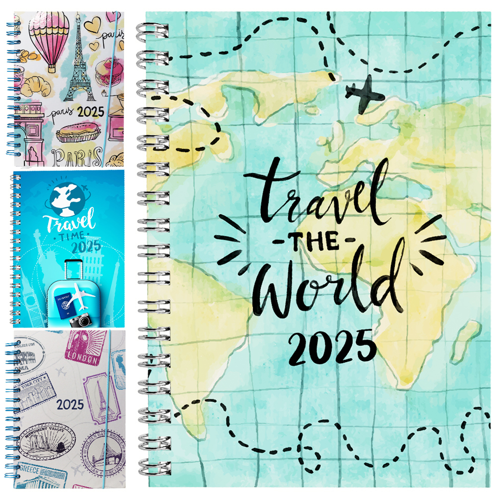 AGENDA 2025 CAPA DURA ESPIRAL A6 VIAGENS 168 FOLHAS 15,2X11CM