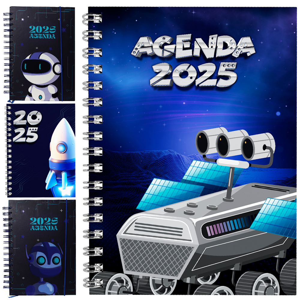 AGENDA 2025 CAPA DURA ESPIRAL A6 GAME ROBOTICO 168 FOLHAS 15,2X11CM