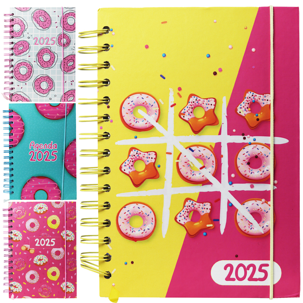 AGENDA 2025 CAPA DURA ESPIRAL A6 DONUTS 168 FOLHAS 15,2X11CM