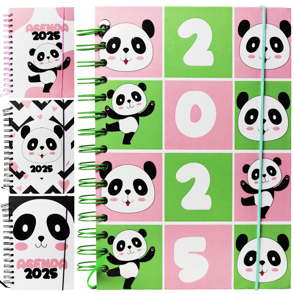 AGENDA 2025 CAPA DURA ESPIRAL A6 PANDA 168 FOLHAS 15,2X11CM