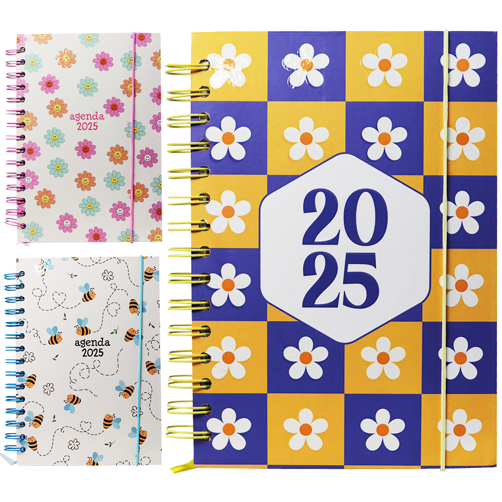 AGENDA 2025 CAPA DURA ESPIRAL A6 FLORZINHAS / ABELHAS 168 FOLHAS 15,2X11CM