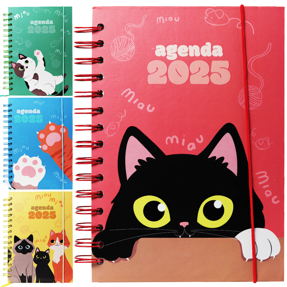 AGENDA 2025 CAPA DURA ESPIRAL A6 CATS 168 FOLHAS 15,2X11CM