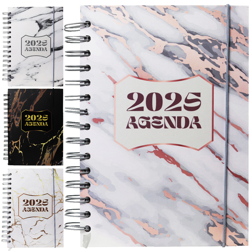 AGENDA 2025 CAPA DURA ESPIRAL A6 MARMORIZADO 168 FOLHAS 15,2X11CM