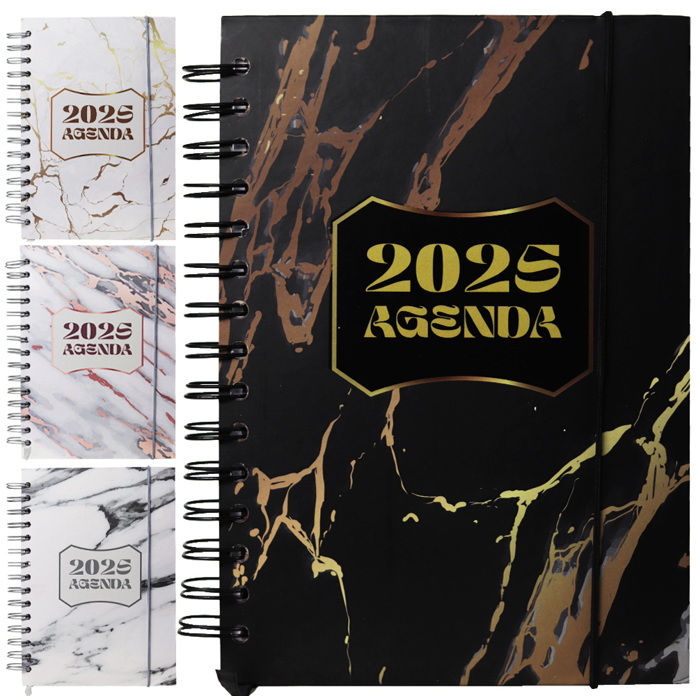 AGENDA 2025 CAPA DURA ESPIRAL A5 MARMORIZADO 168 FOLHAS 21X14,5CM