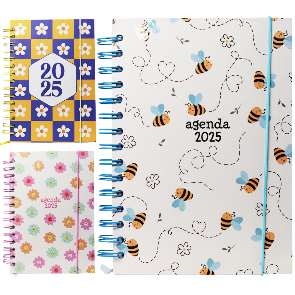 AGENDA 2025 CAPA DURA ESPIRAL A5 FLORZINHA / ABELHA 168 FOLHAS 21X14,5CM