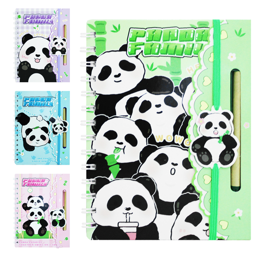 CADERNO CADERNETA / BLOCO DE ANOTACAO + CANETA COM 60 FOLHAS PANDA FAMILY 19,2X14,5CM