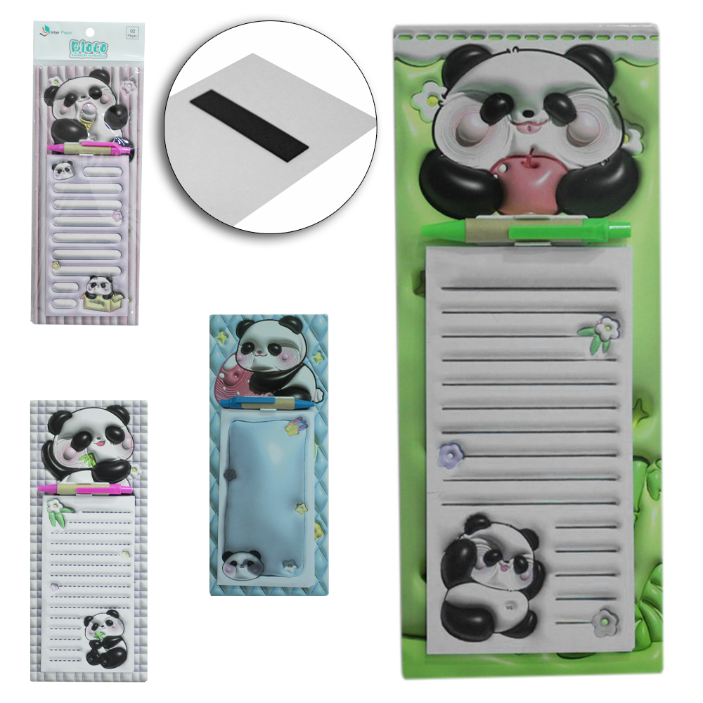 BLOCO DE ANOTACAO MAGNETICO PANDA COM CANETA + 40 FOLHAS INTER PAPER 16,8X8,5CM