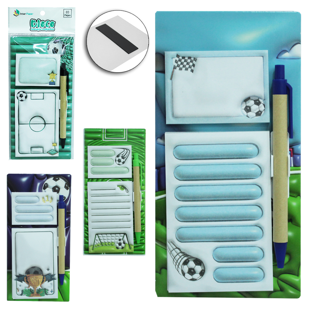 BLOCO DE ANOTACAO MAGNETICO FUTEBOL COM CANETA + 40 FOLHAS 20X10CM