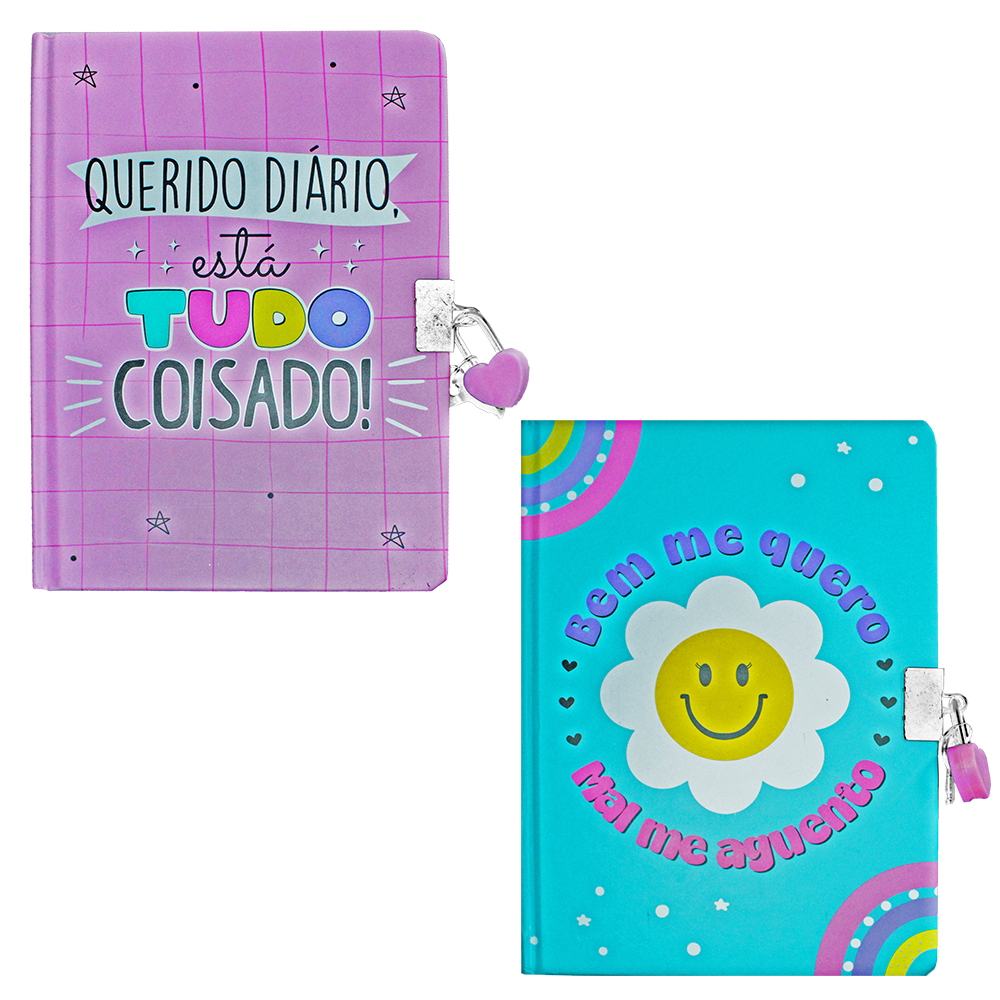 DIARIO ESTAMPAS SORTIDAS COM CADEADO 80 FOLHAS 18X13CM