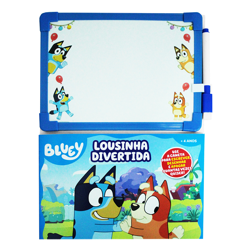 LIVRO COM QUADRO / LOUSA BLUEY ESCREVA E APAGUE + CANETA COM APAGADOR