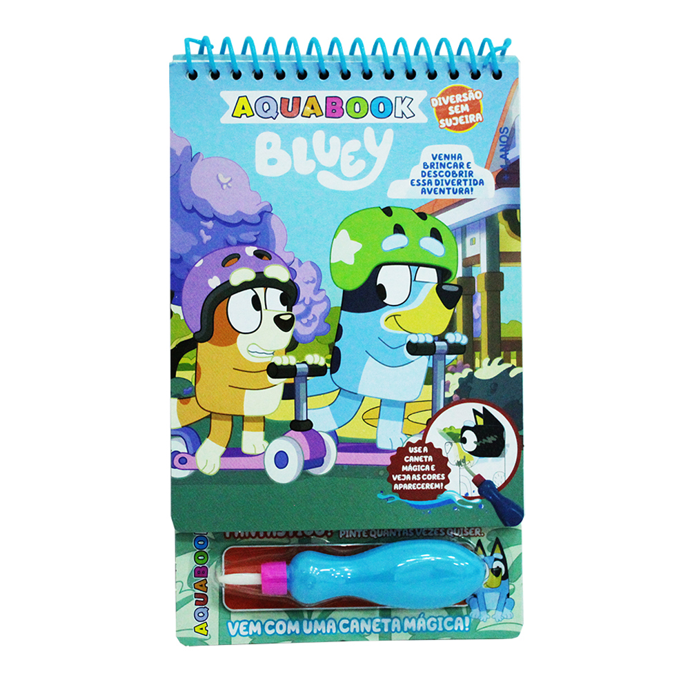 LIVRO AQUABOOK BLUEY + CANETA PARA COLORIR 4 PAGINAS 23X14CM