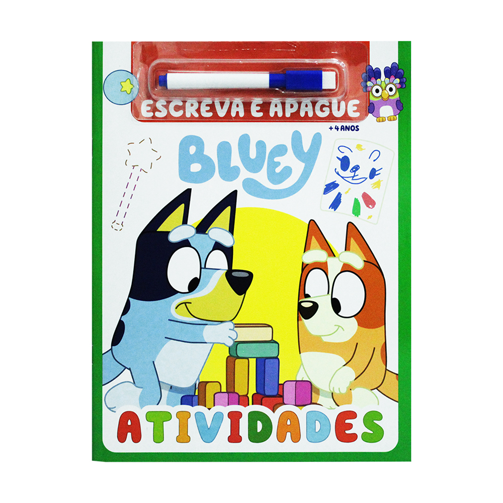 LIVRO ESCREVA E APAGUE BLUEY + CANETA COM APAGADOR 6 PAGINAS 27,5X21CM 