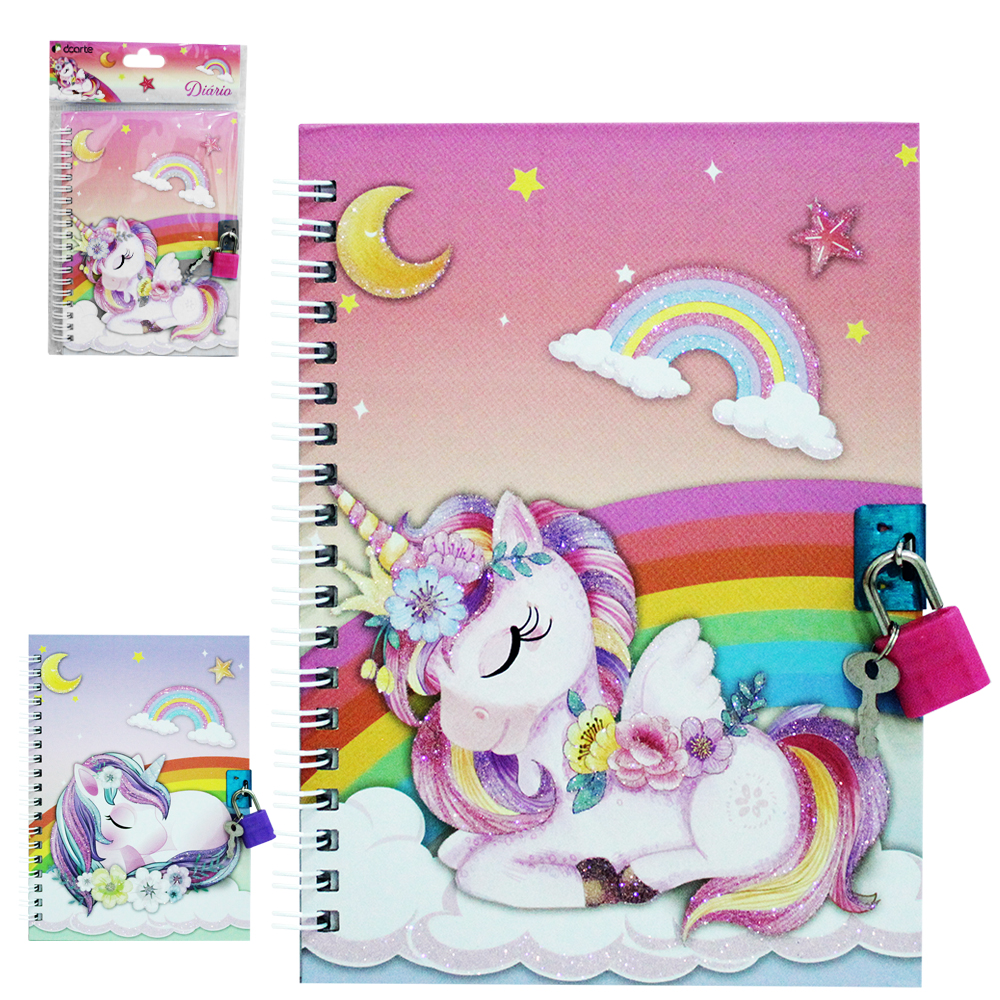 DIARIO UNICORNIO COM CADEADO 60 FOLHAS 18,2X12,7CM