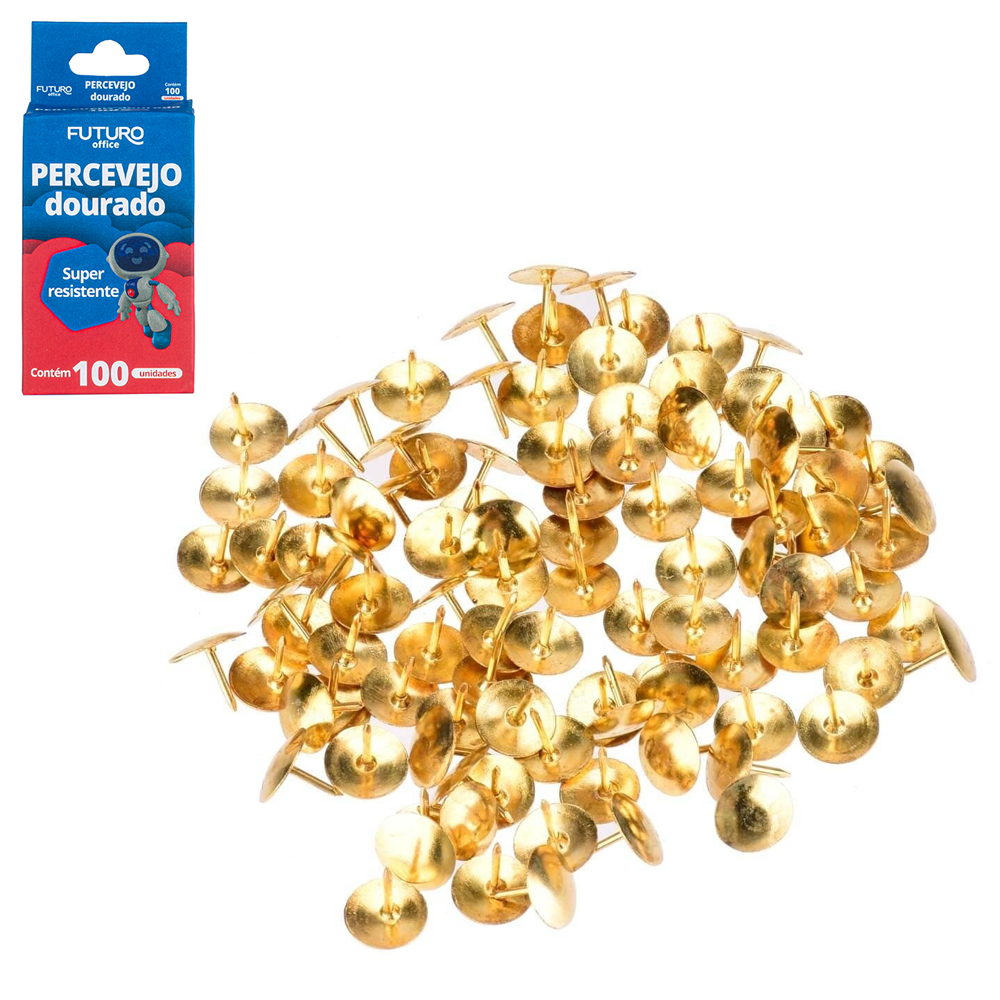 TACHINHA PERCEVEJO DOURADO COM 100 PECAS 11X10MM FUTURO OFFICE