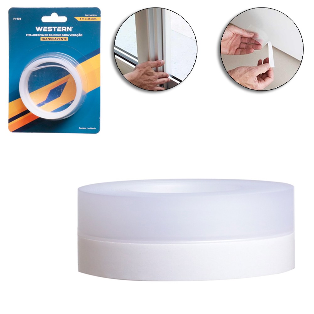 FITA ADESIVA DE SILICONE TRANSPARENTE PARA VEDACAO 1MX35MM