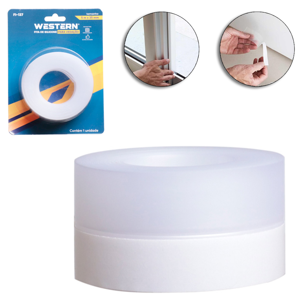 FITA ADESIVA DE SILICONE TRANSPARENTE PARA VEDACAO 5MX35MM