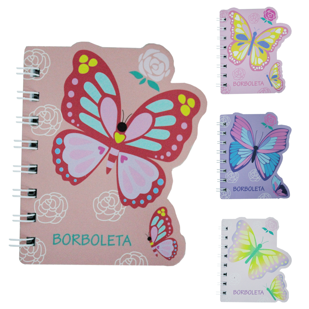 CADERNETA / BLOCO DE ANOTACAO ESPIRAL BORBOLETA 120 FOLHAS 11,8X9,8CM