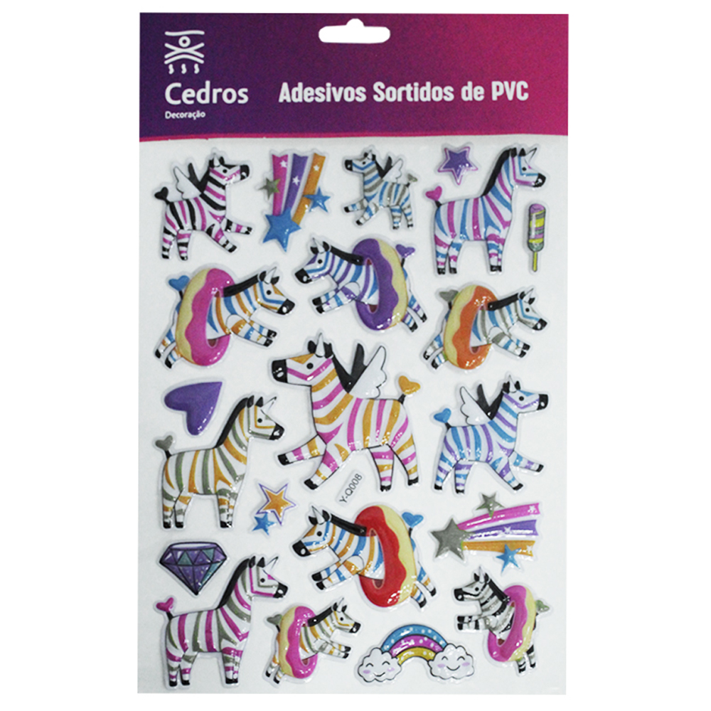 CARTELA DE ADESIVOS DECORATIVO UNICORNIO COM 21 PECAS