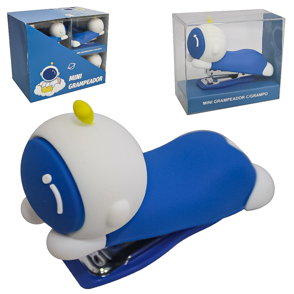 MINI GRAMPEADOR METAL / PLASTICO ASTRONAUTA COM EXTRATOR GRAMPO + CAIXA 1000 GRAMPOS INTER PAPER DP PLAY