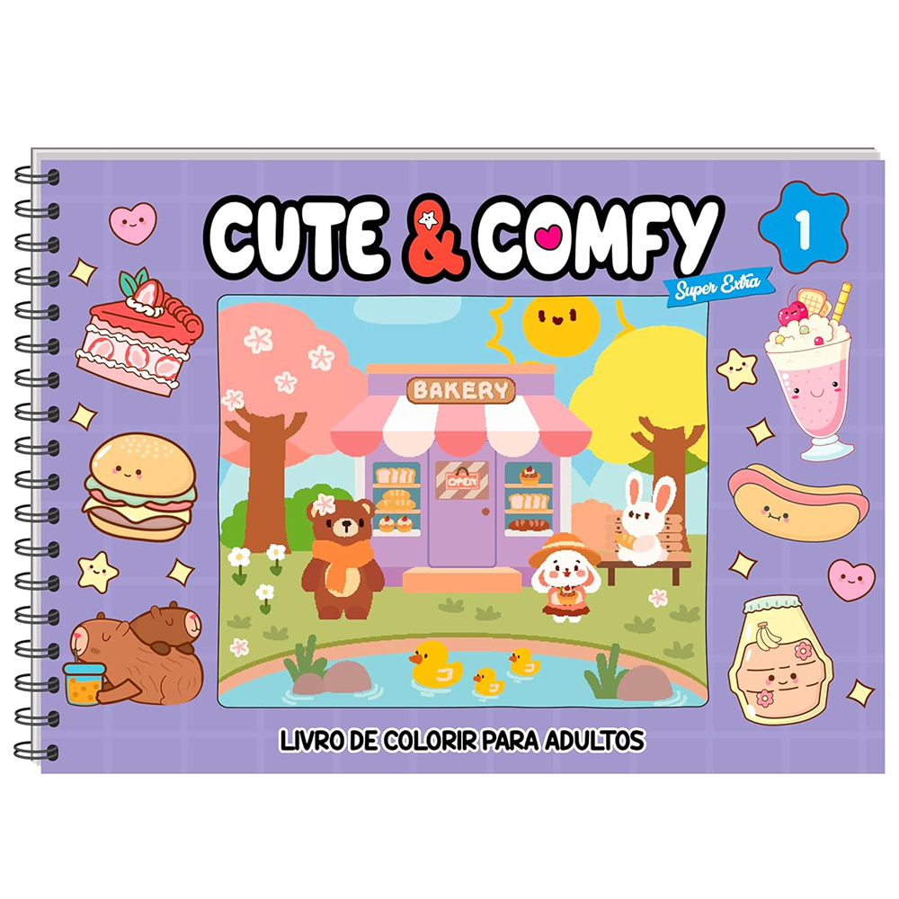 LIVRO CUTE & COMFY 1 DE COLORIR PARA ADULTOS CAPA DURA ESPIRAL 21,5X16CM