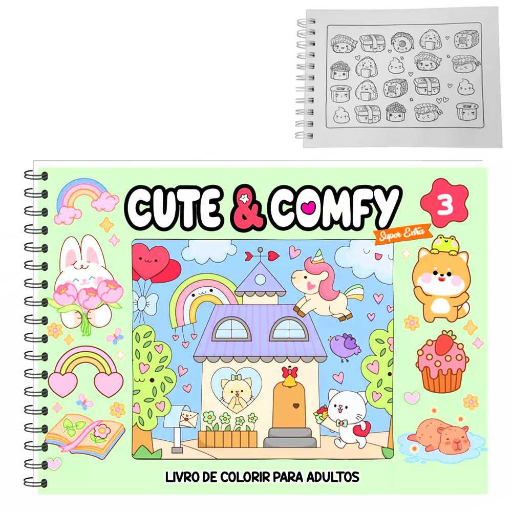 LIVRO CUTE & COMFY 3 PARA COLORIR CAPA DURA ESPIRAL 21,5X16CM