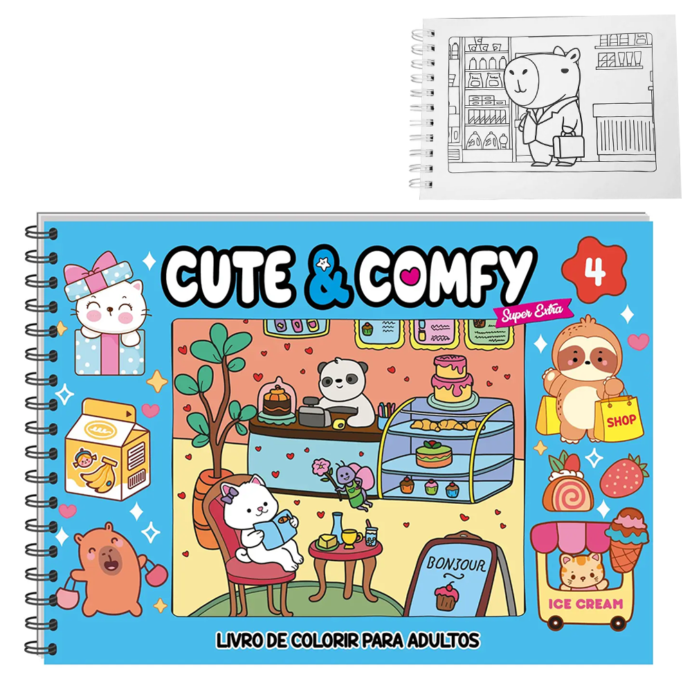 LIVRO CUTE & COMFY 4 PARA COLORIR CAPA DURA ESPIRAL 21,5X16CM