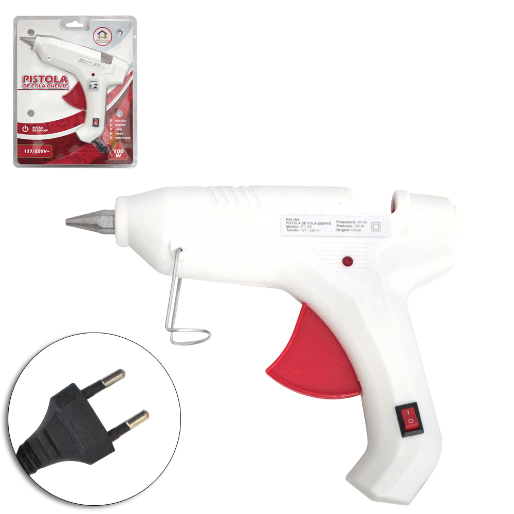 PISTOLA DE COLA QUENTE GRANDE BIVOLT 100W COM BOTAO DE ON-OFF