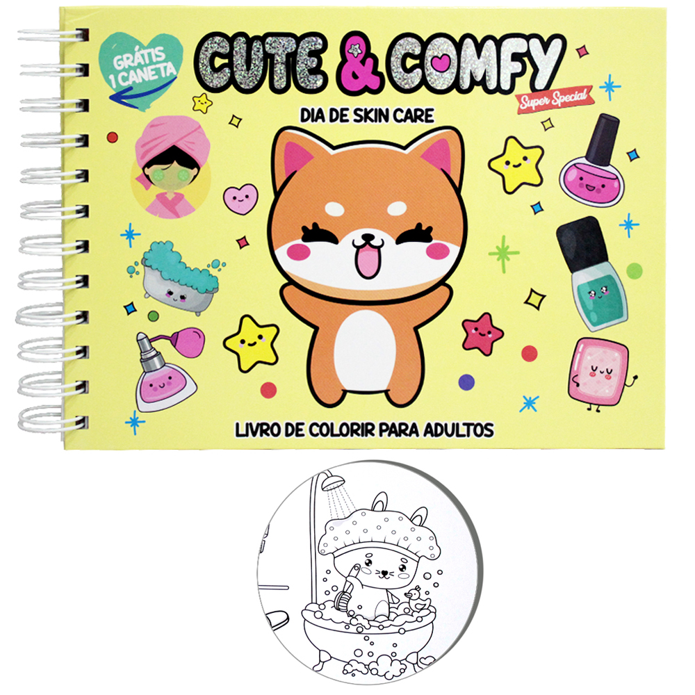 LIVRO CUTE & COMFY DIA DE SKIN CARE PARA COLORIR CAPA DURA ESPIRAL 21,5X16CM