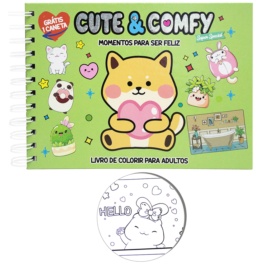 LIVRO CUTE & COMFY MOMENTOS PARA SER FELIZ PARA COLORIR CAPA DURA ESPIRAL 21,5X16CM