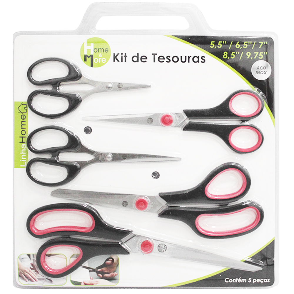 TESOURA MULTIUSO DE INOX 5,5/6,5/7/8,5/9,75'' 14/17,5/18/22/24CM KIT COM 5 PECAS