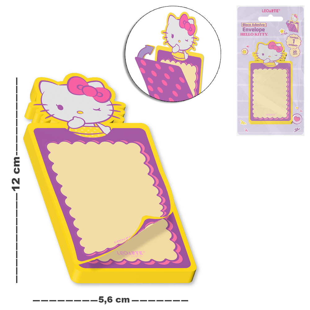 MARCADOR PAGINA / BLOCO DE ANOTACAO STICKER ADESIVO ENVELOPE HELLO KITTY COM 20 FOLHAS 12X5,6CM LEOARTE