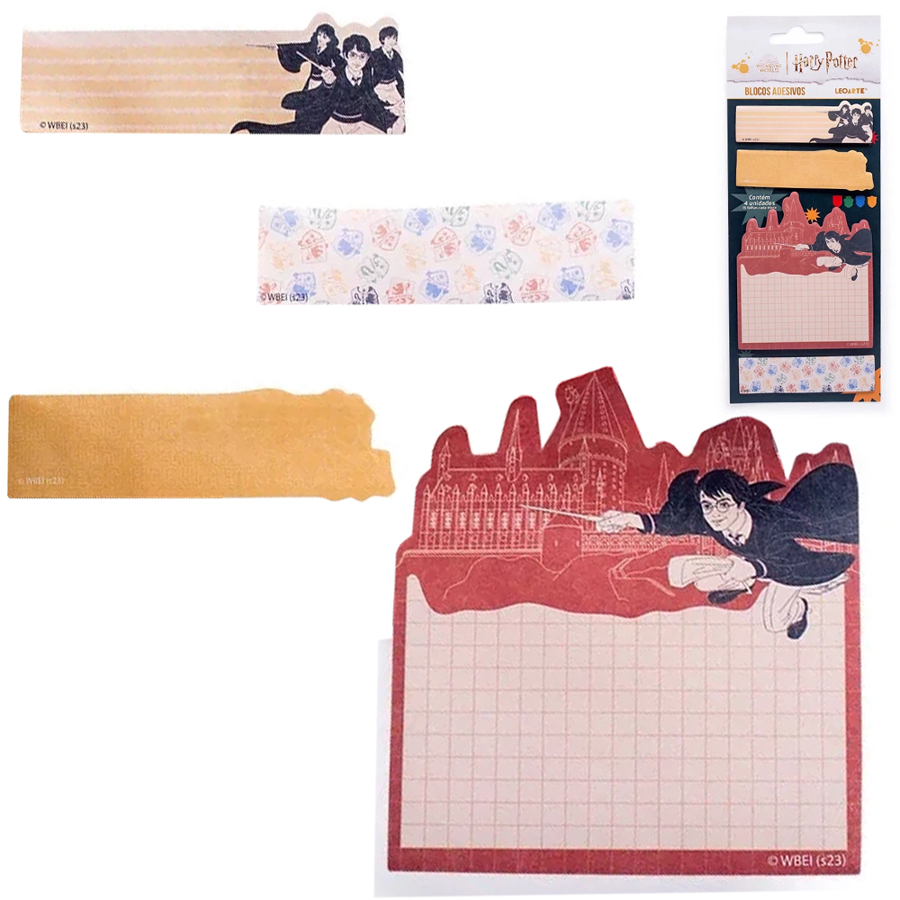 BLOCO DE ANOTACAO STICKER COM MARCADOR DE PAGINA ADESIVO HARRY POTTER 60 FOLHAS LEOARTE