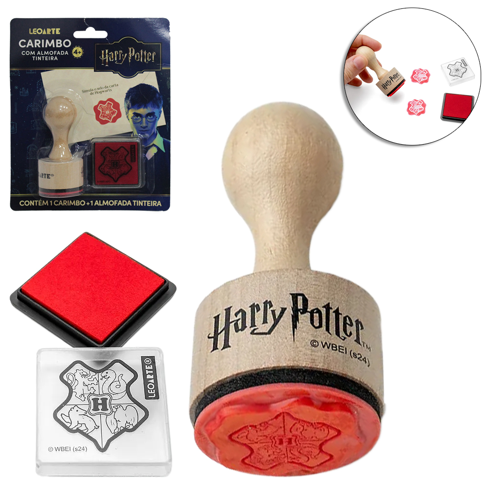 CARIMBO COM ALMOFADA TINTEIRA CARIMBEIRA HARRY POTTER SIMULA O SELO DA CARTA DE HOGWARTS LEOARTE