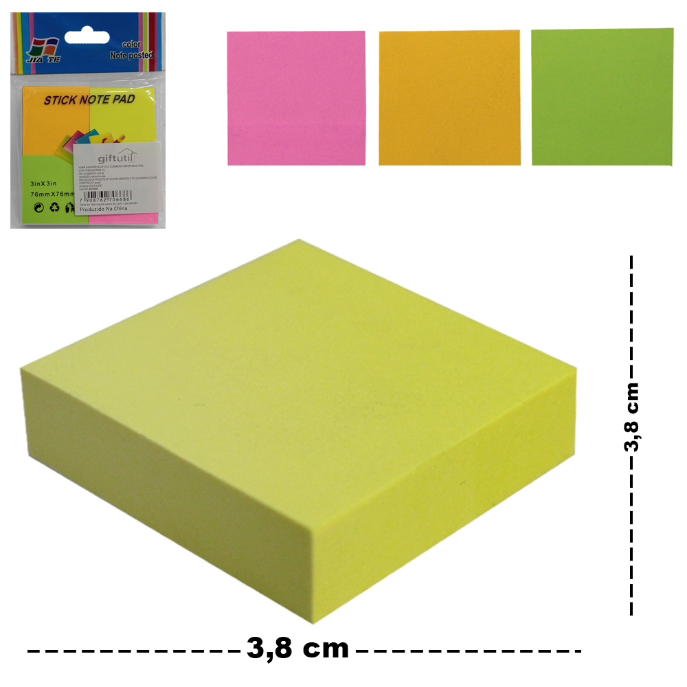 BLOCO DE ANOTACAO STICKER ADESIVO QUADRADO COM 400 FOLHAS 3,8CM