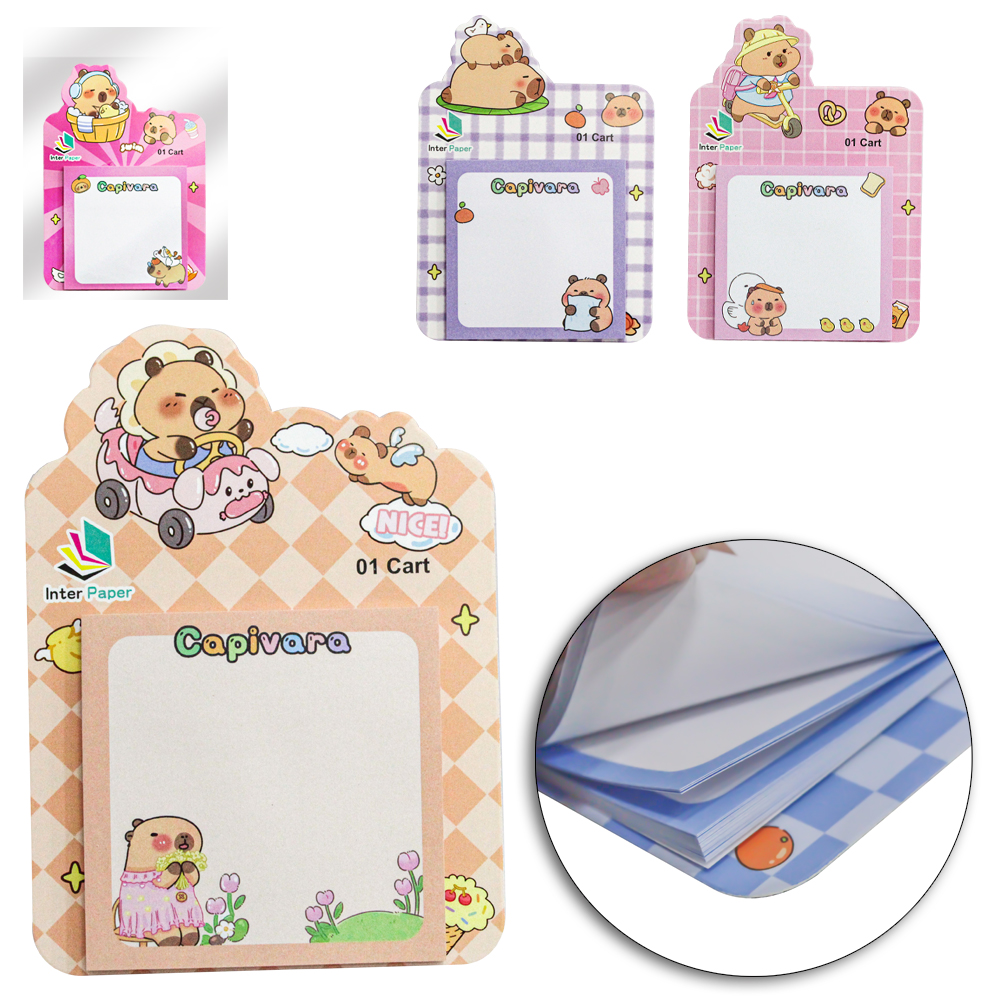 BLOCO DE ANOTACAO STICKER ADESIVO QUADRADO CAPIVARA INTER PAPER COM 50 FOLHAS 7,5CM
