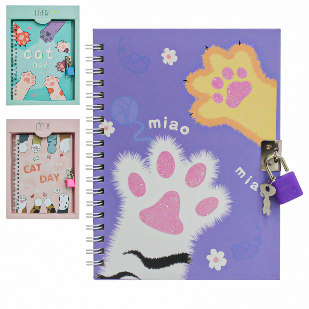 DIARIO CAT DAY COM CADEADO INTER PAPER 45 FOLHAS 17,4X11,2CM