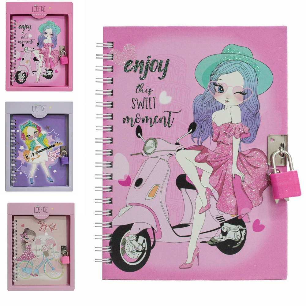 DIARIO MENINA COM CADEADO INTER PAPER 45 FOLHAS 17,4X11,2CM
