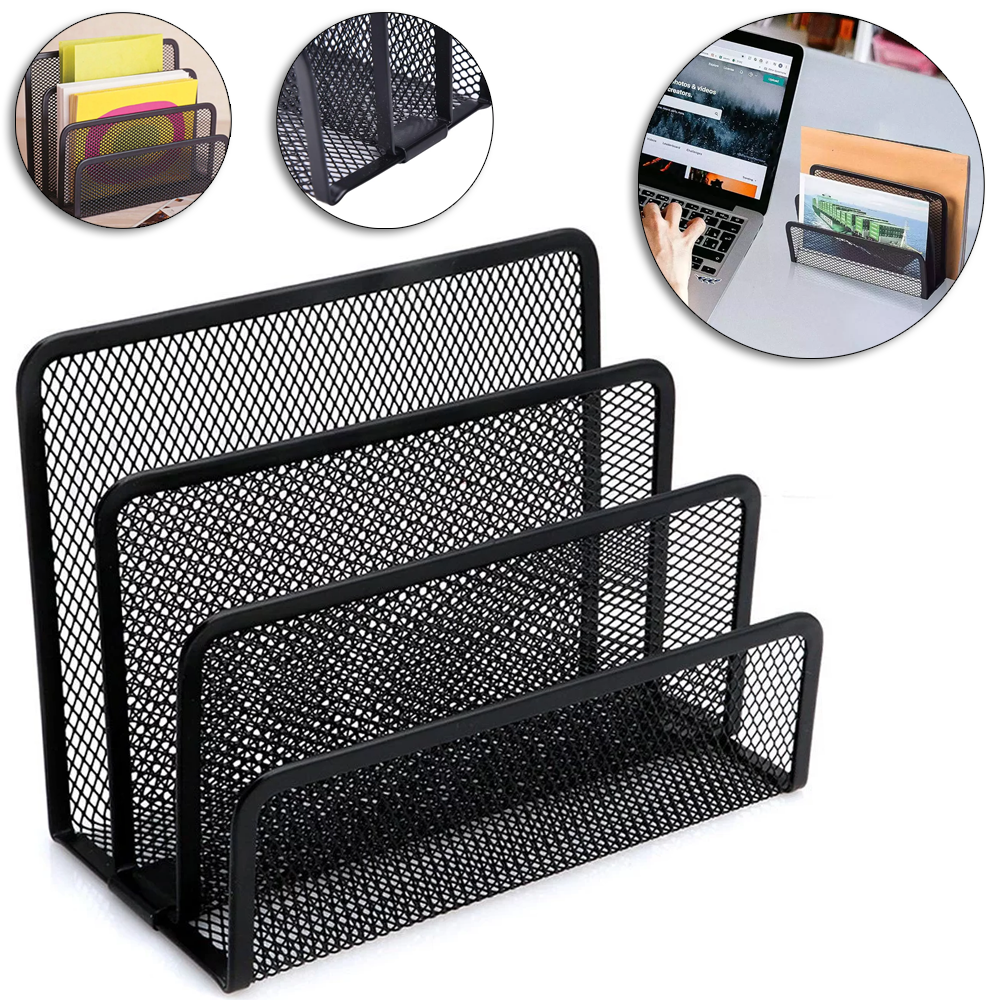ORGANIZADOR DE MESA DE ESCRITORIO ARAMADO COM 3 DIVISORIAS 17,8X14X8,5CM